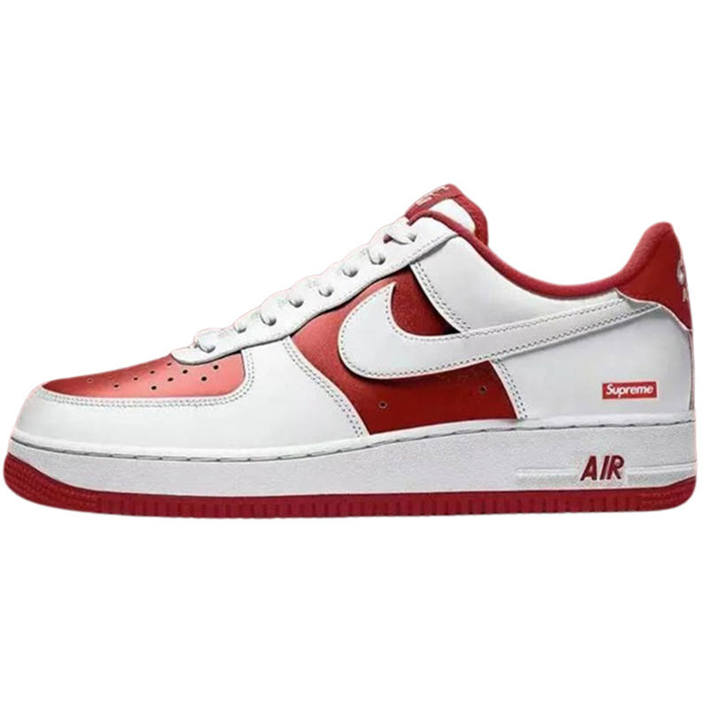 Nike Supreme x Nike Air Force 1 Casual Skate Shoes Slip Resistant Low top Skateboard Shoes Men's White Red