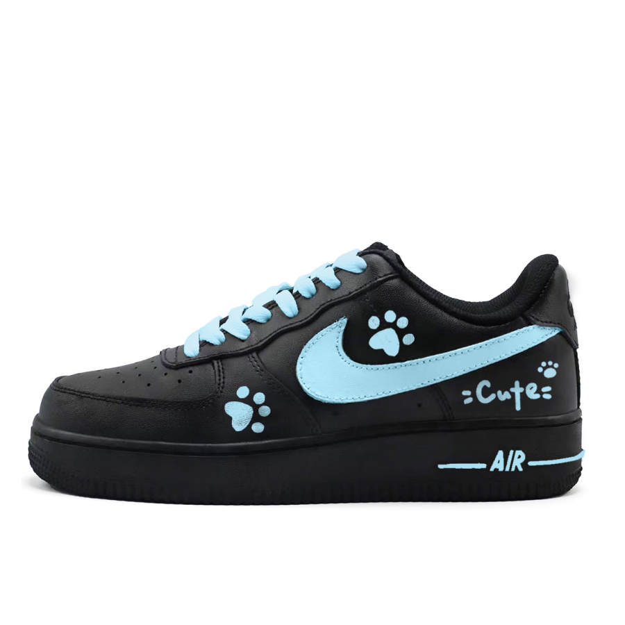 Nike Nike Air Force 1 Soft And Cute Cat Paw Abrasion Resistant Low top Skateboard Shoes Women's Blue Black