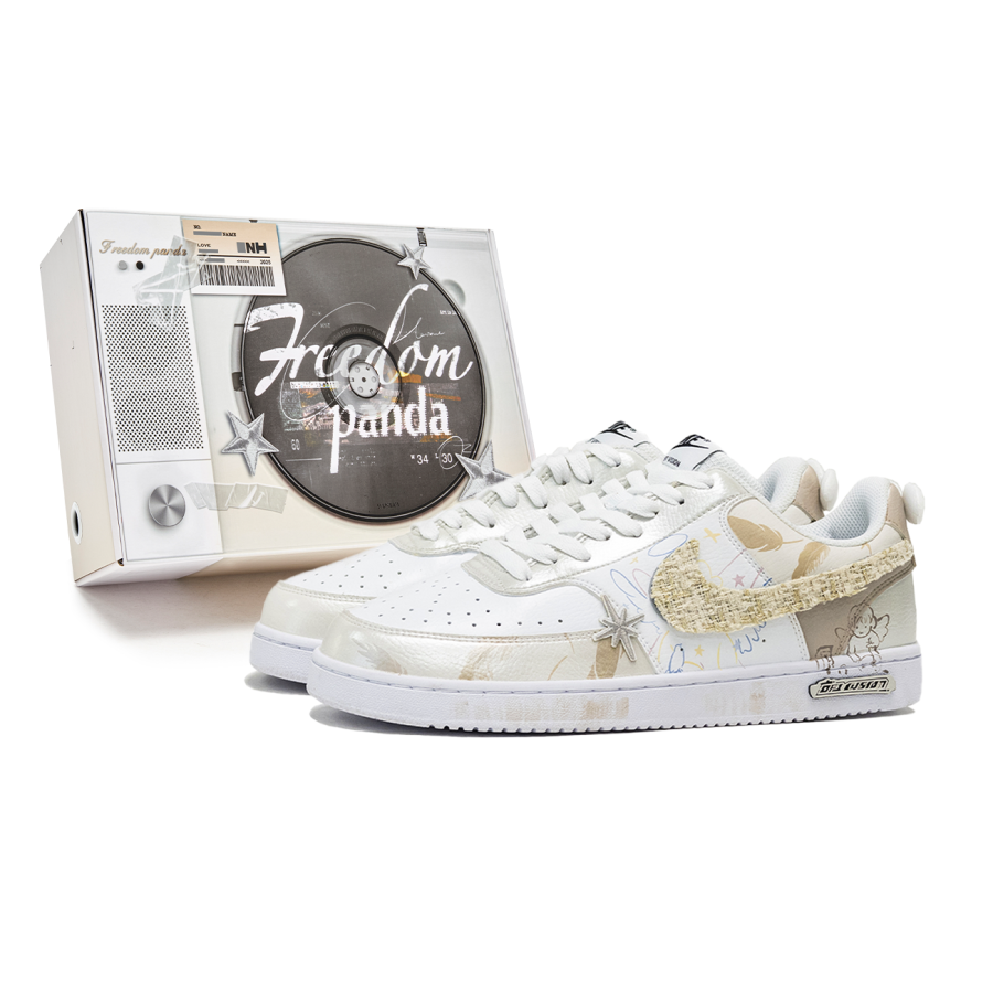 Nike Nike Court Vision 1 Freedom Panda, Box, Angel Waterproof Cushioning Low top Skateboard Shoes Men's White Gold