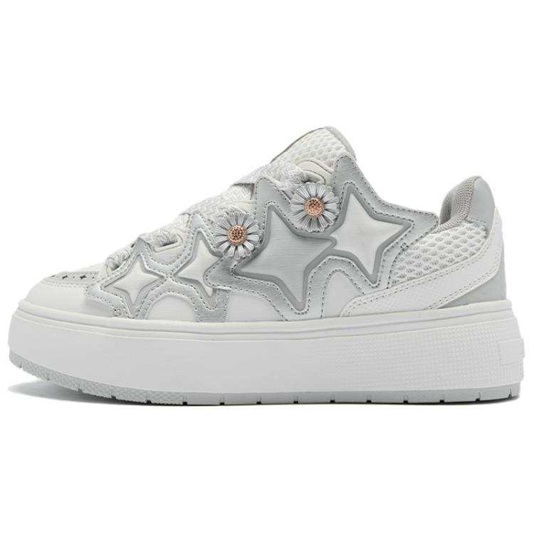QIAODAN Slip Resistant Abrasion Resistant Low top Skateboard Shoes Women's White Silver