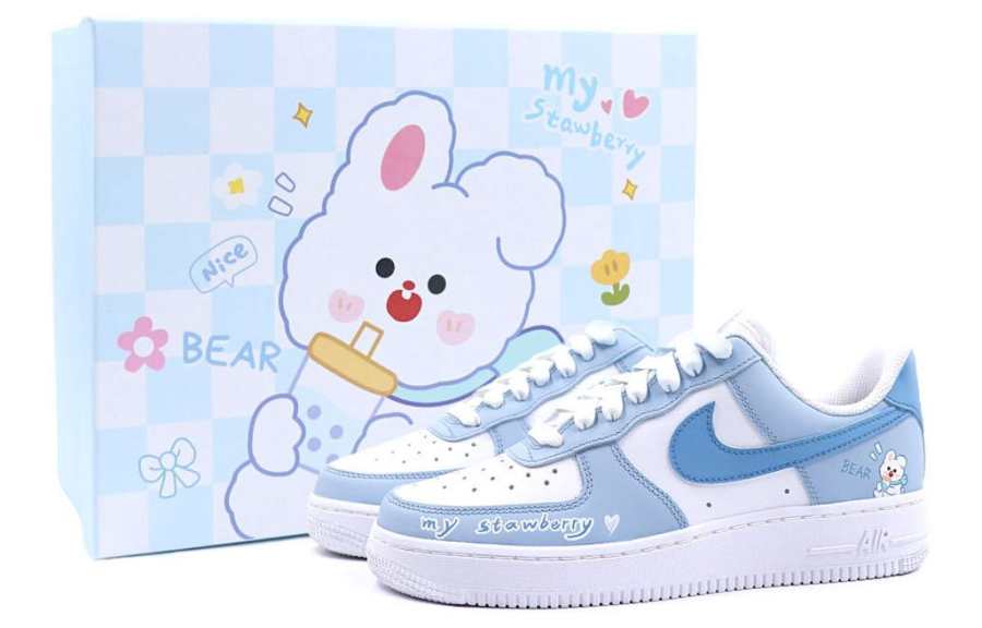 Nike Nike Air Force 1 Slip Resistant Cushioning Abrasion Resistant Low top Skateboard Shoes Women's White Blue