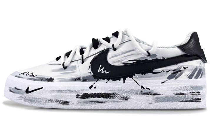 Nike Nike Court Shot Ink Splatter Impression Abrasion Resistant Low top Skateboard Shoes Men's Black White
