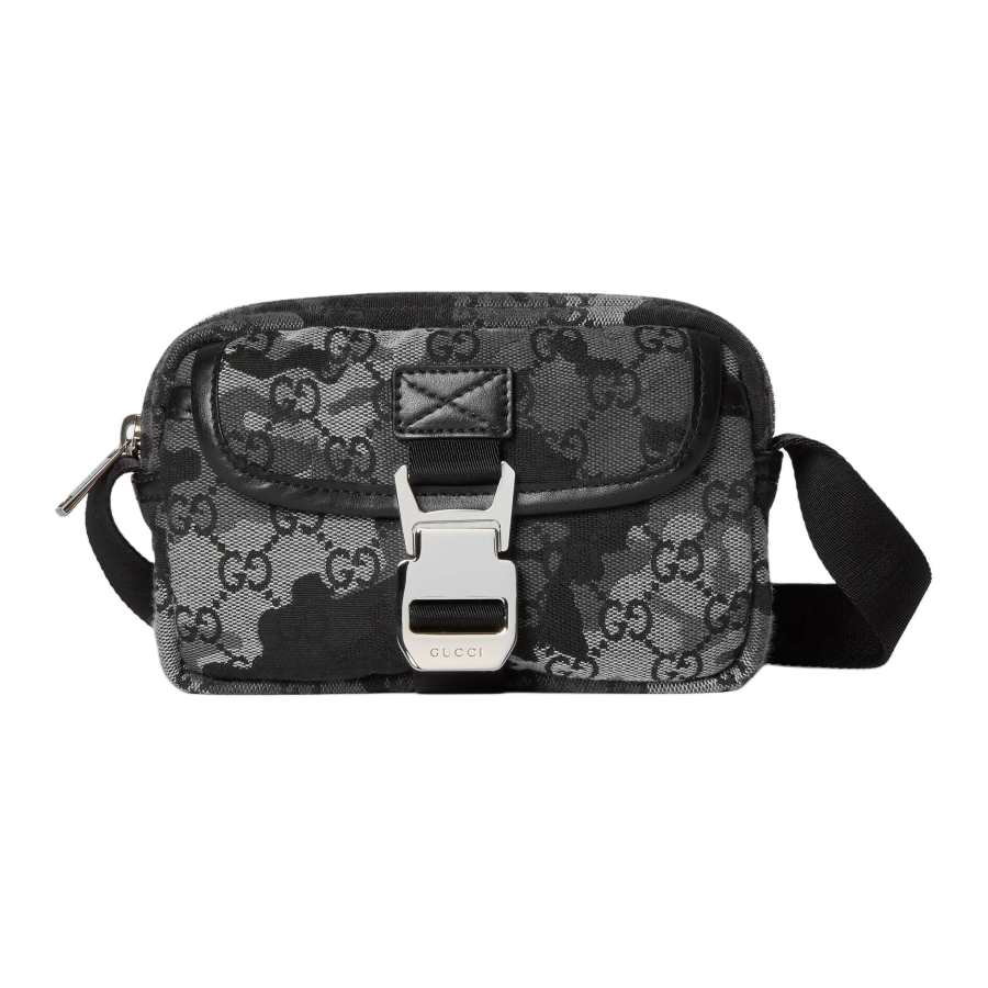 GUCCI Canvas Shoulder Bag, Crossbody Bag Mini Men's Black & Gray