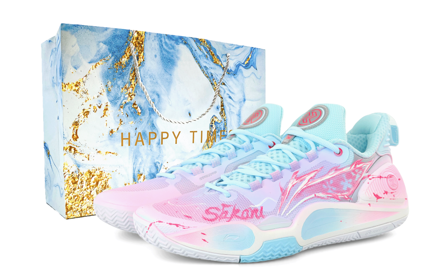 Li-Ning Li Ning Speed 9 Cushioning Slip Resistant Abrasion Resistant Low top Basketball Shoes Men's Blue Pink