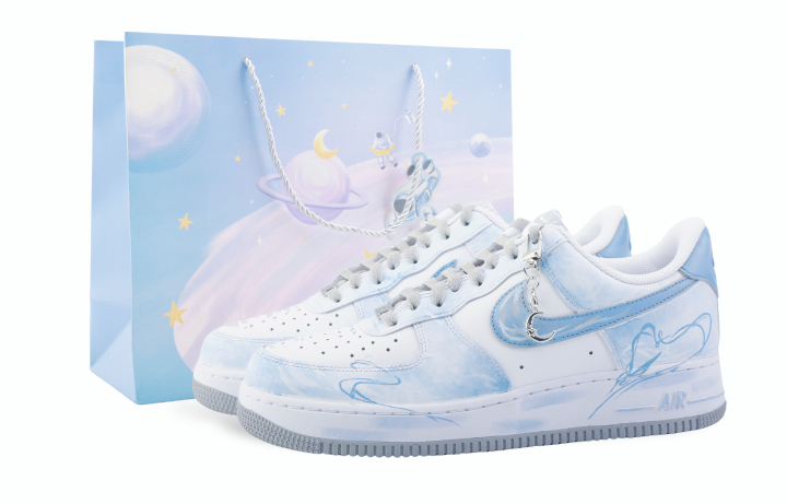Nike Nike Air Force 1 Drippy Ocean's Heart Cushioning Low top Skateboard Shoes Men's Light Blue