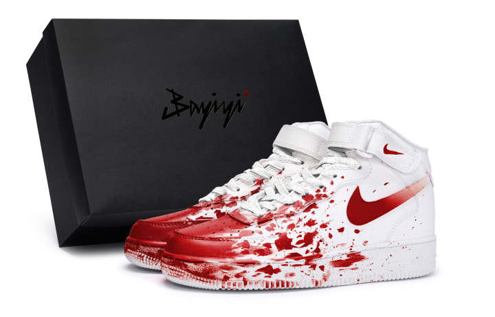 Nike Nike Air Force 1 Coverage Slip Resistant And Abrasion Resistant Mid top Skateboard Shoes Men's White Red
