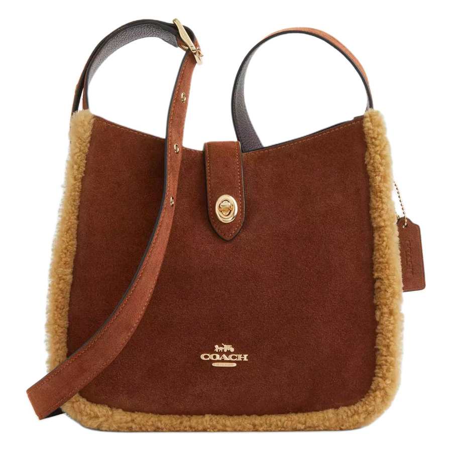 COACH HadleyConvertible Suede With Refined Pebbled Leather Crossbody Bags Medium Women's Vintage Brown
