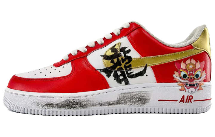 Nike Nike Air Force 1 Coverage Slip Resistant Cushioning Low top Skateboard Shoes Men's White Red