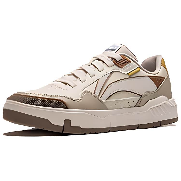 Li-Ning Li Ning Common 80s Synthetic Leather Slip Resistant Abrasion Resistant Low top Skateboard Shoes Women's Beige Brown