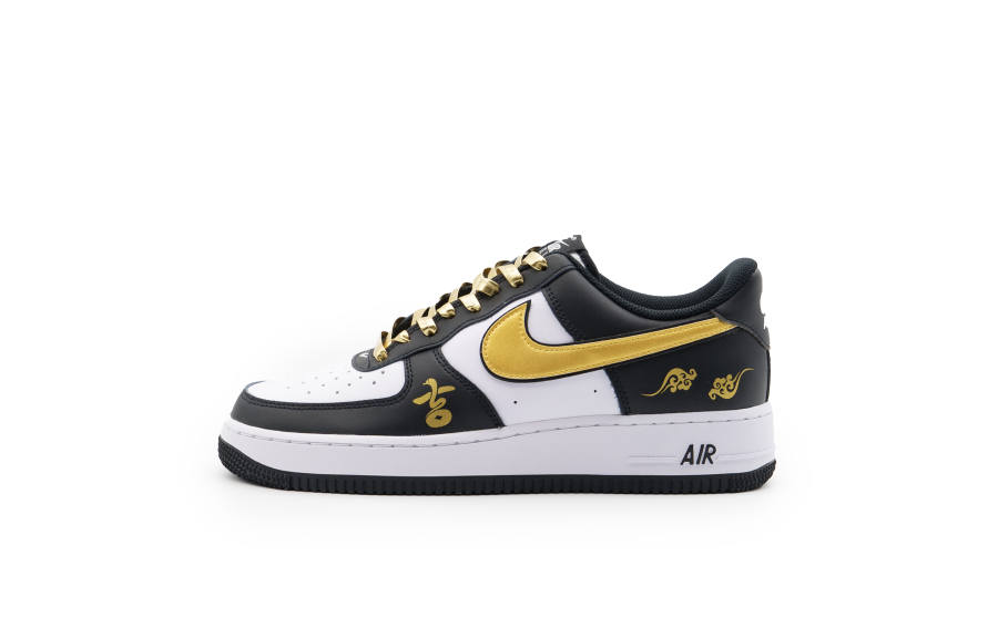 Nike Nike Air Force 1 Slip Resistant Cushioning Abrasion Resistant Low top Skateboard Shoes Unisex Black White Gold