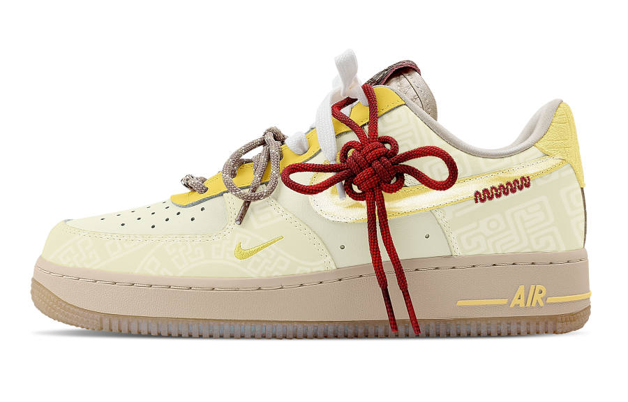 Nike Nike Air Force 1 Slip Resistant Abrasion Resistant Low top Skateboard Shoes Women's Beige Yellow