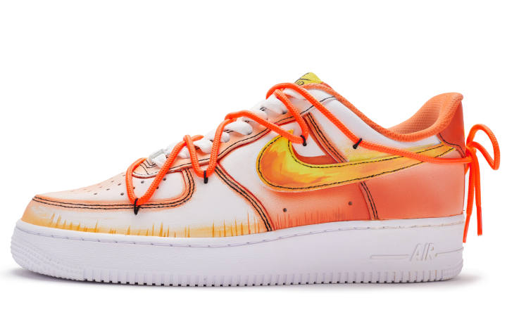 Nike Nike Air Force 1 Low top Skateboard Shoes Men's White Orange Yellow