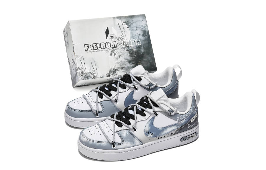 Nike Nike Court Borough 2 Free Panda Box Overcast Anti-Slip Wear-Resistant Low-Top Skateboard Shoes GS Gray Blue