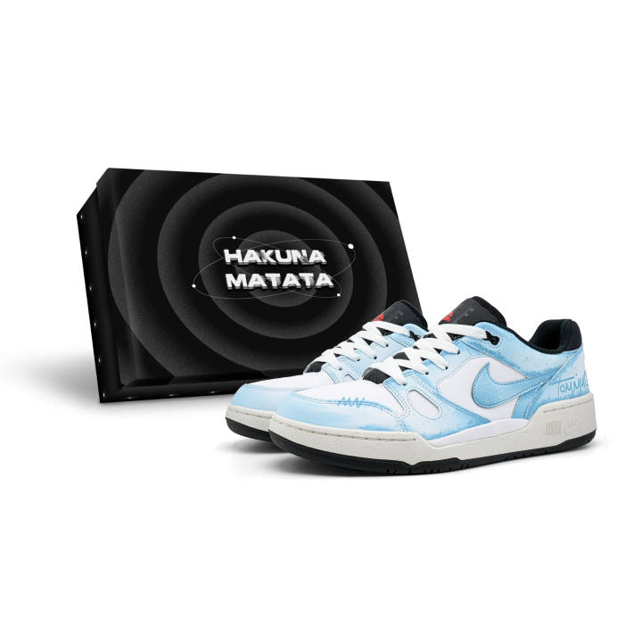 Nike Nike Full Force Low Sky Graffiti Abrasion Resistant Low top Skateboard Shoes Men's White Blue