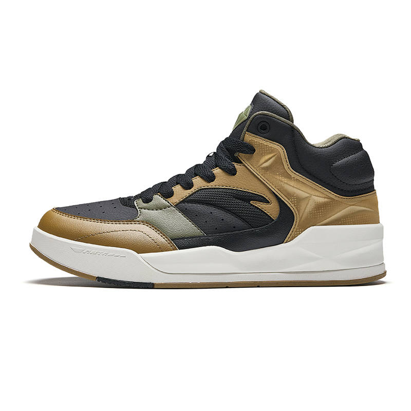 Anta Slip Resistant Height Increasing Slip Resistant Height Increasing High top Skateboard Shoes Men's Black Gold