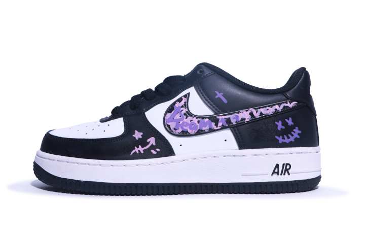 Nike Nike Air Force 1 'Panda' Graffiti Dream Leather Low top Skateboard Shoes Unisex Black Purple