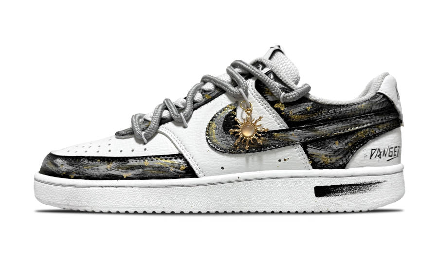 Nike Nike Court Vision 1 Stars Wasteland Abrasion Resistant Low top Skateboard Shoes Unisex Black White Gold