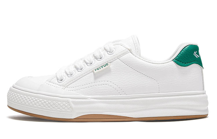 FEIYUE Microfiber Leather Slip-Resistant Abrasion-Resistant Low-top Skateboard Shoes Women's White Green