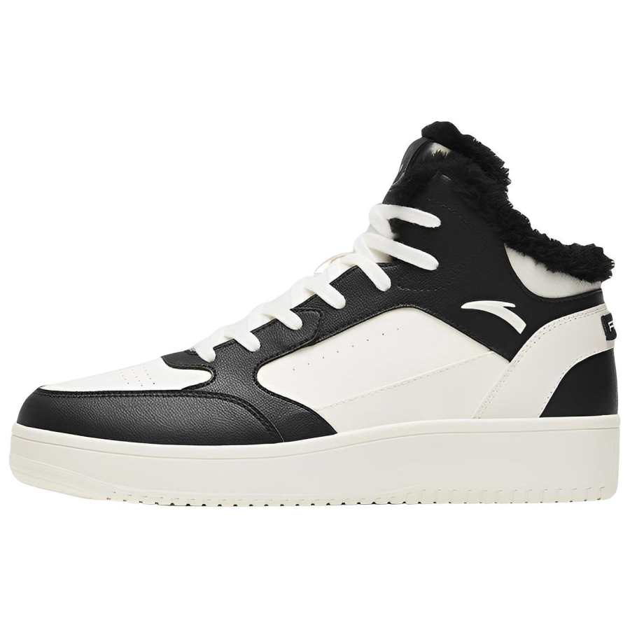 Anta Fleece lined Thermal Abrasion Resistant Lightweight High top Skateboard Shoes Men's Black White