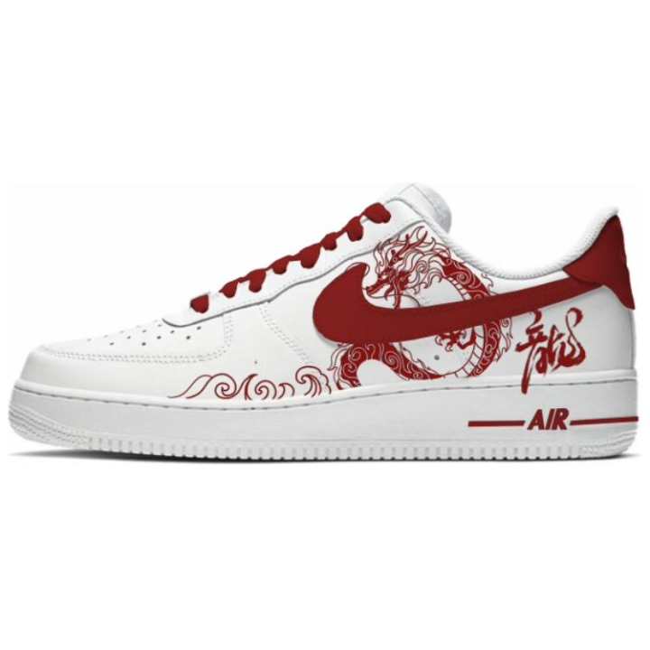 Nike Nike Air Force 1 Slip Resistant Cushioning Abrasion Resistant Low top Skateboard Shoes Unisex White Red