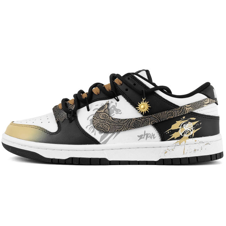 Nike Nike Dunk Black Gold War Horse Chasing The Sun Abrasion Resistant Abrasion Resistant Low top Skateboard Shoes Unisex