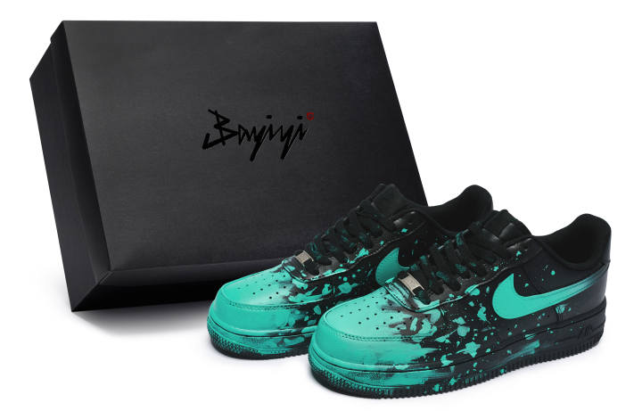 Nike Nike Air Force 1 07 811 Manufacturing, Crazy Graffiti Blue, Special Shoe Box Low top Skateboard Shoes Unisex Black Cyan