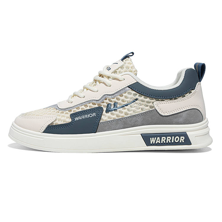 Warrior Summer Mesh Men's Shoes Lightweight And Breathable Low top Skateboard Shoes Men's Beige Blue