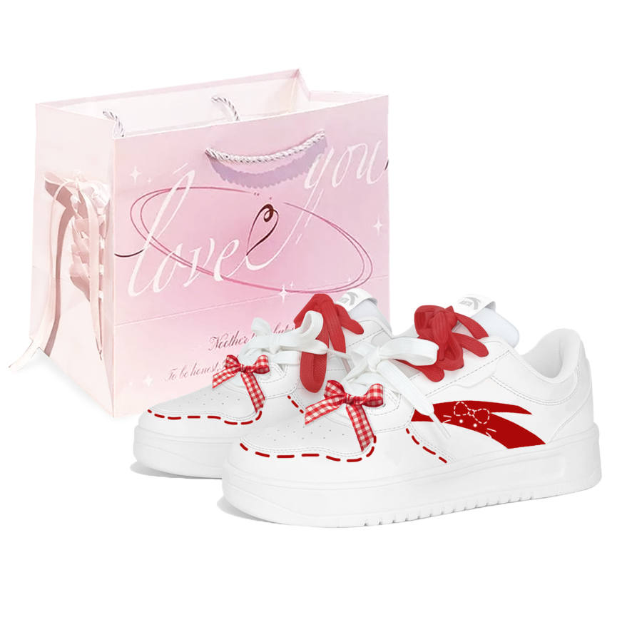 Anta Easy Abrasion Resistant Lightweight Low top Skateboard Shoes Women's White Red