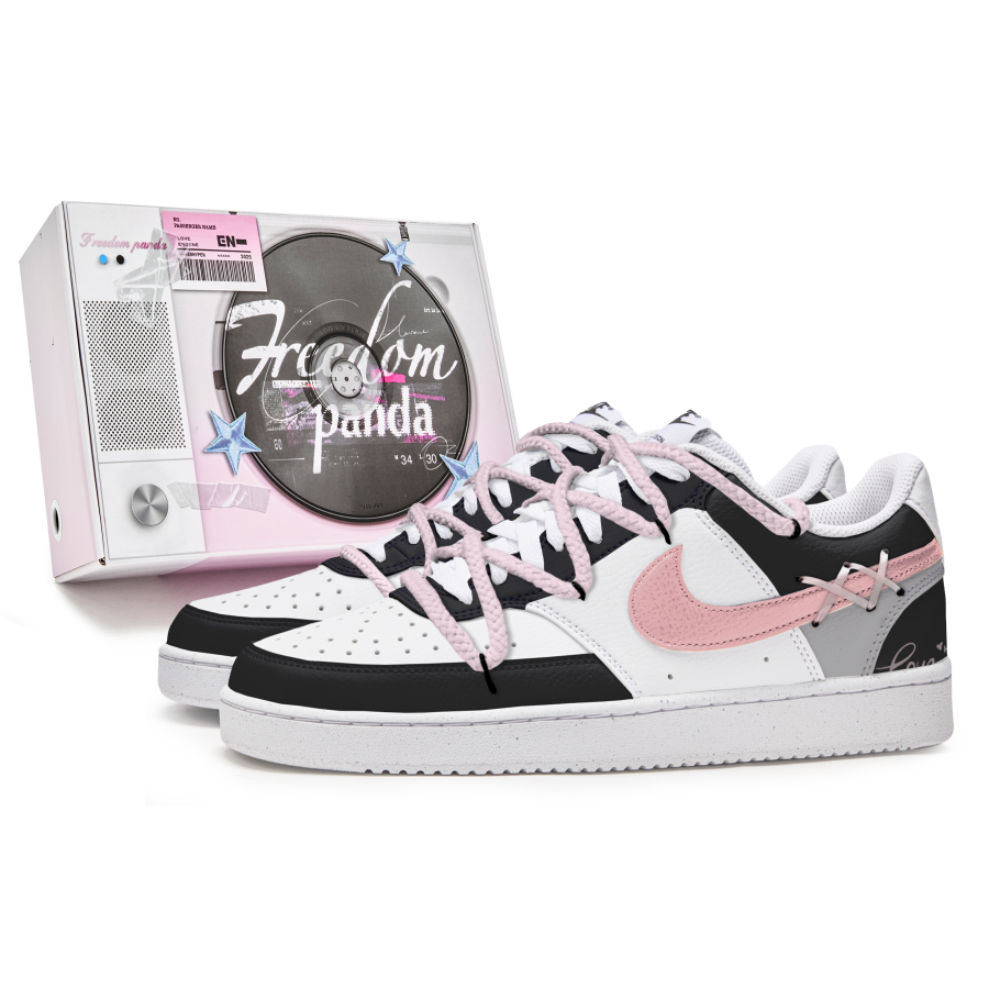 Nike Nike Court Vision 1 Freedom Panda, Box, Tip Toe Love Slip Resistant Abrasion Resistant Low top Skateboard Shoes Men's