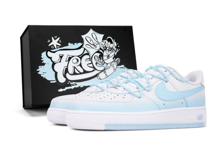 Nike Nike Air Force 1 Slip Resistant, Abrasion Resistant, Lightweight Low top Skateboard Shoes Men's White Blue