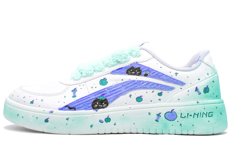 Li-Ning Li Ning Slip Resistant, Abrasion Resistant, Lightweight Low top Skateboard Shoes Men's White Green Purple