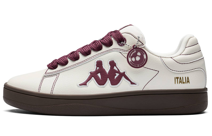 Kappa Puffy Shoes Back to Back Slip Resistant Abrasion Resistant Low top Skateboard Shoes Unisex White