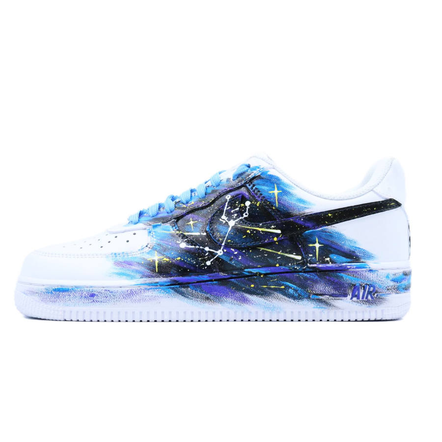 Nike Nike Air Force 1 Sparkling Stars Slip Resistant Low top Skateboard Shoes Unisex White Blue