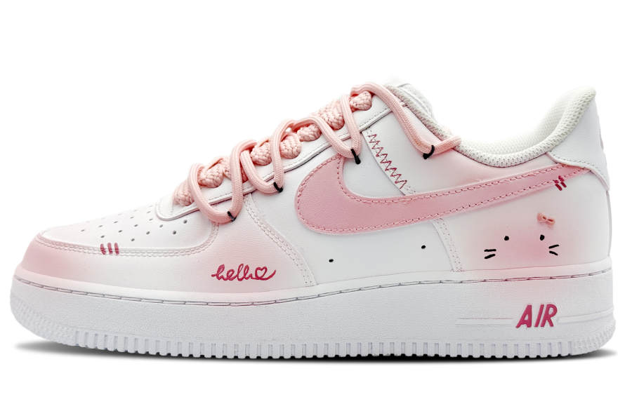 Nike Nike Air Force 1 Kitten Meowth Waterproof Low top Skateboard Shoes Unisex Pink White