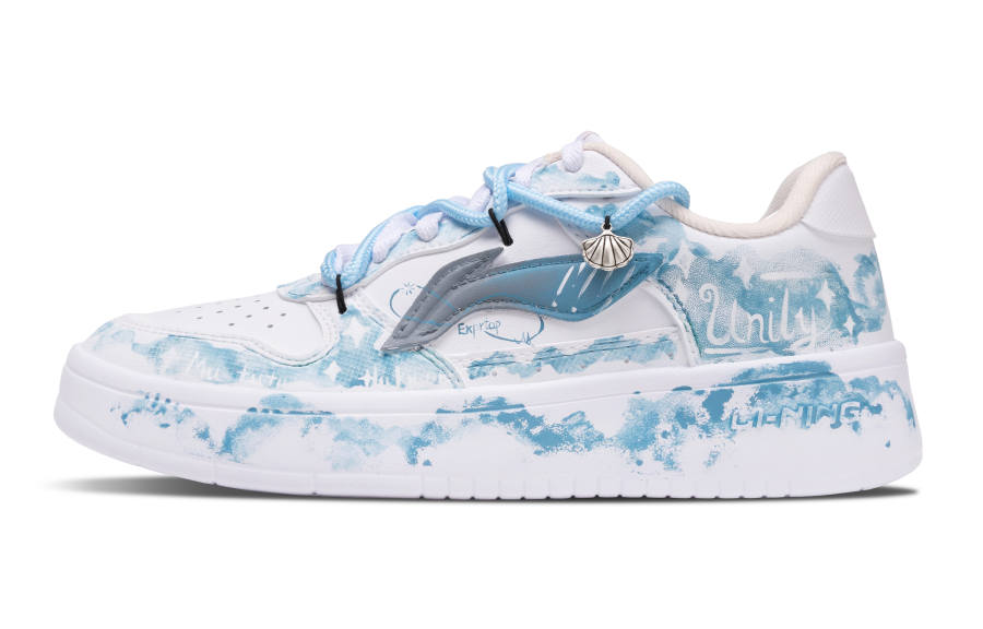 Li-Ning Li Ning Floating Boat Synthetic Leather Abrasion Resistant Slip Resistant Low top Skateboard Shoes Women's White Blue