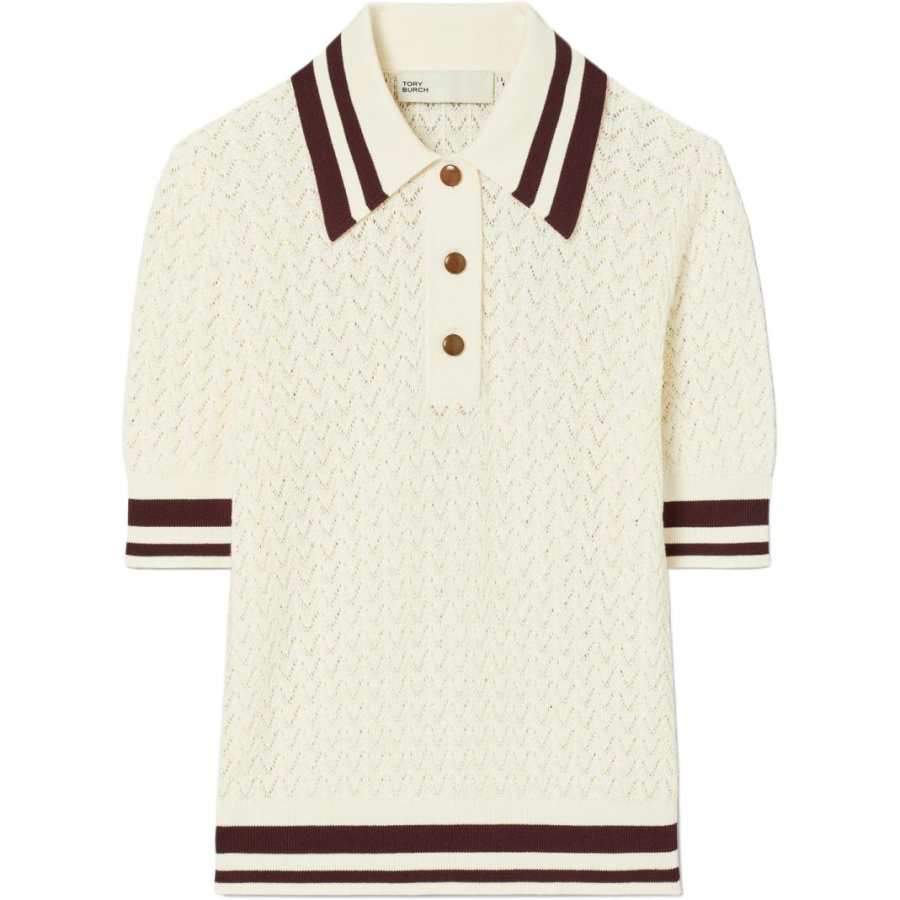 TORY BURCH Polo Shirts Women's Ivory White Polo Collar Moderate Straight Fit