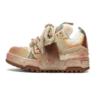 X·LUN Ruins Collection Slip Resistant Abrasion Resistant Low top Distressed Skateboard Shoes Unisex Khaki