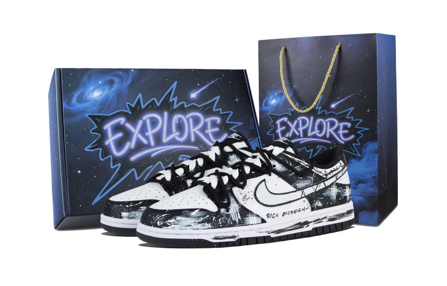 Nike Nike Dunk Wealthy Night Shadow Box Abrasion Resistant Abrasion Resistant Low top Skateboard Shoes Unisex Black White