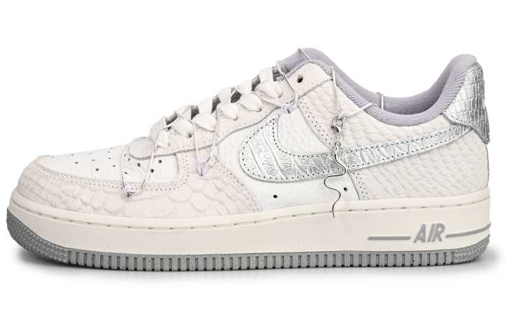 Nike Nike Air Force 1 Cold Silver Snake Vlad Wear resistant And Lightweight Low top Skateboard Shoes Women's Gray White
