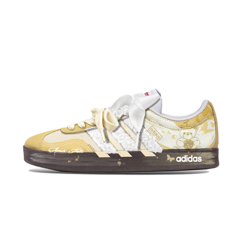 Adidas Neo VL Court 2.0 Lifestyle Wujie, Bear Slip Resistant Low top Skateboard Shoes Unisex Yellow Brown