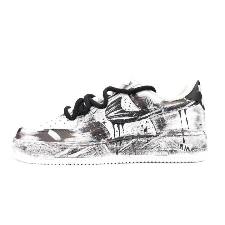 Nike Nike Air Force 1 Ink Stain Mystery Cushioning Abrasion Resistant Low top Skateboard Shoes Unisex Black White