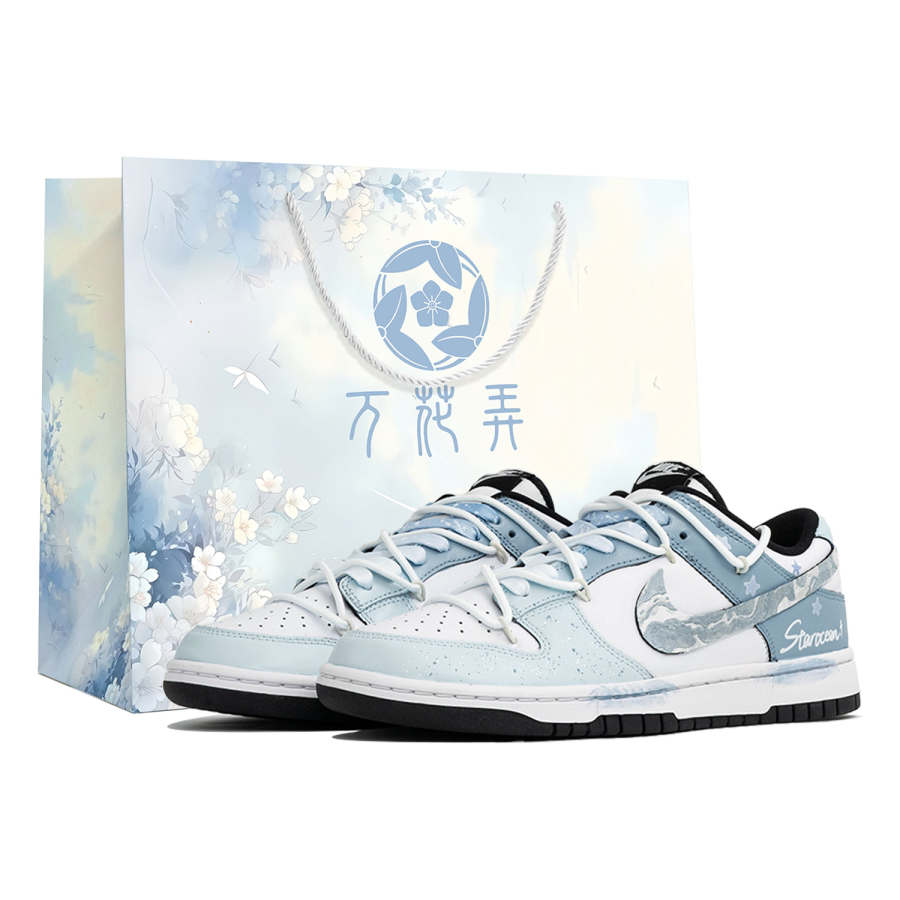 Nike Nike Dunk Kaleidoscope, Starry Sea, Shopping Bag Abrasion Resistant Low top Skateboard Shoes Men's White Blue