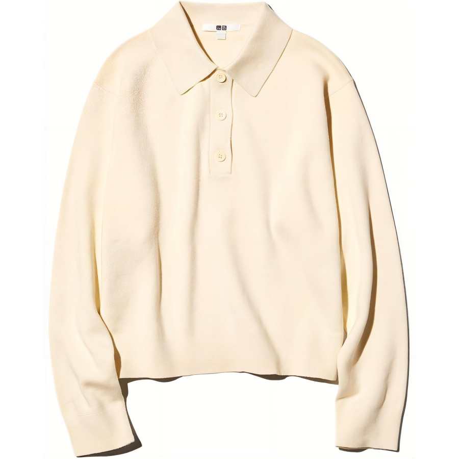 UNIQLO Knitwear Women's Apricot Yellow Lapel Moderate