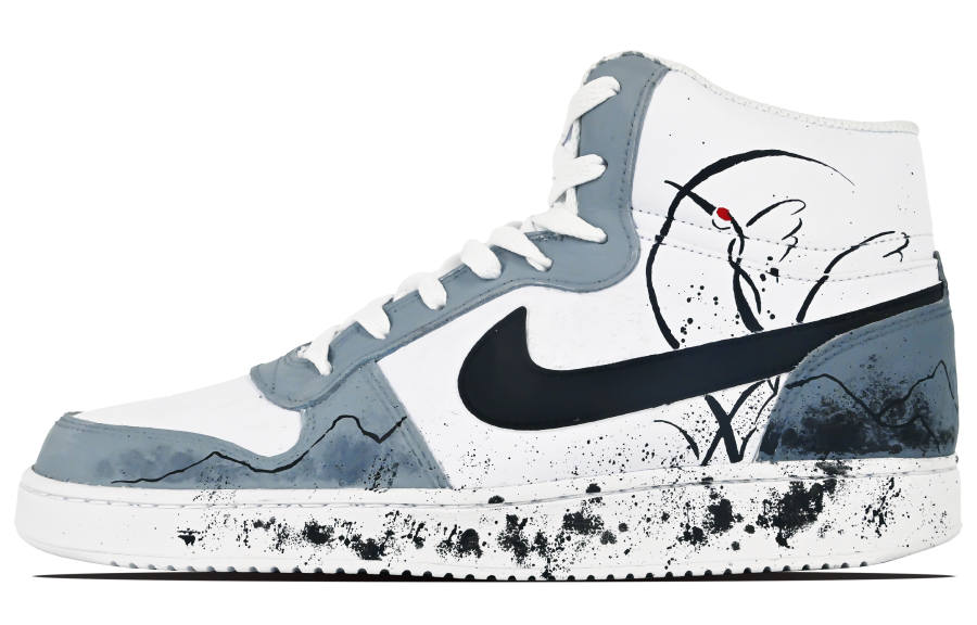 Nike Nike EBERNON Slip Resistant Abrasion Resistant High top Skateboard Shoes Unisex Black White Blue