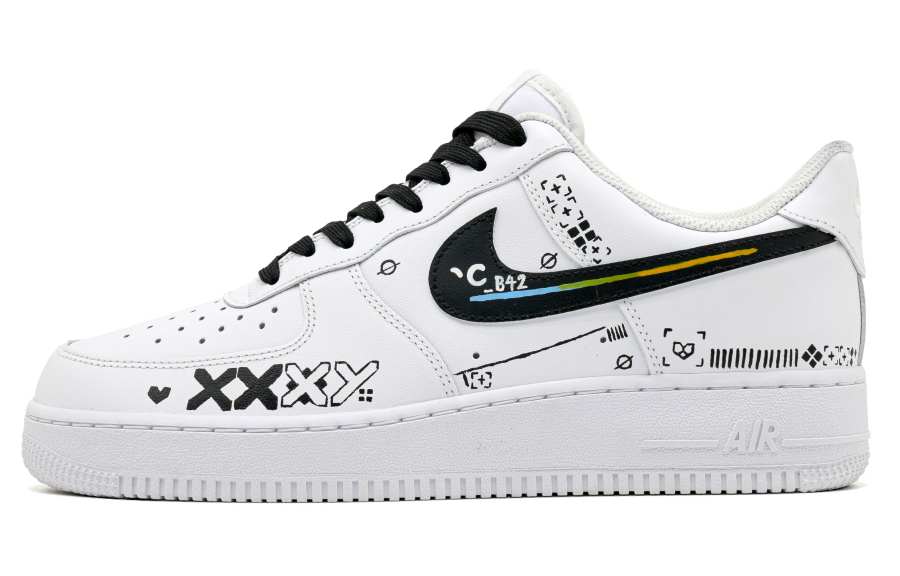 Nike Nike Air Force 1 Print Collection 2.0 Lightweight Low top Skateboard Shoes Unisex Black White