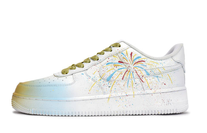 Nike Nike Air Force 1 Slip Resistant Abrasion Resistant Low top Skateboard Shoes Men's White Blue Yellow Red