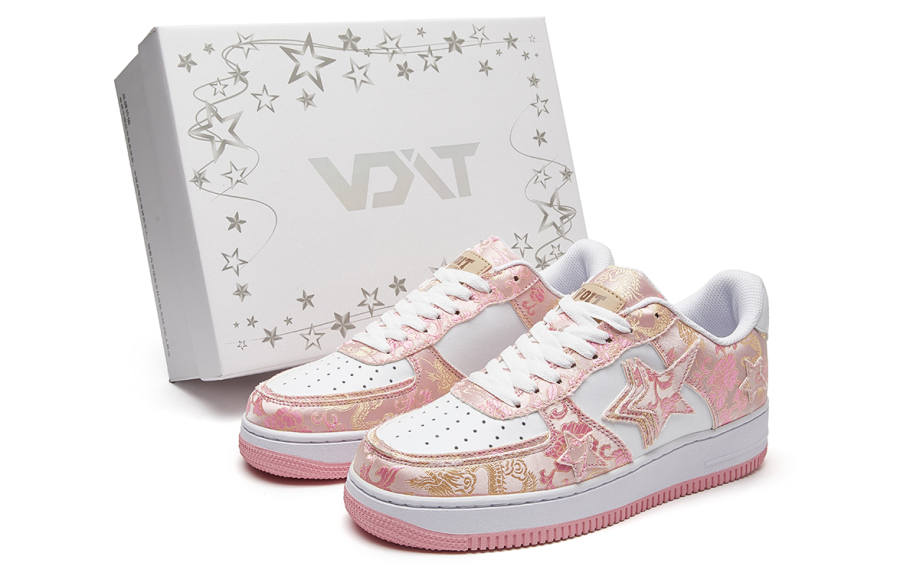 Voit Slip Resistant Abrasion Resistant Low top Skateboard Shoes Unisex Pink White