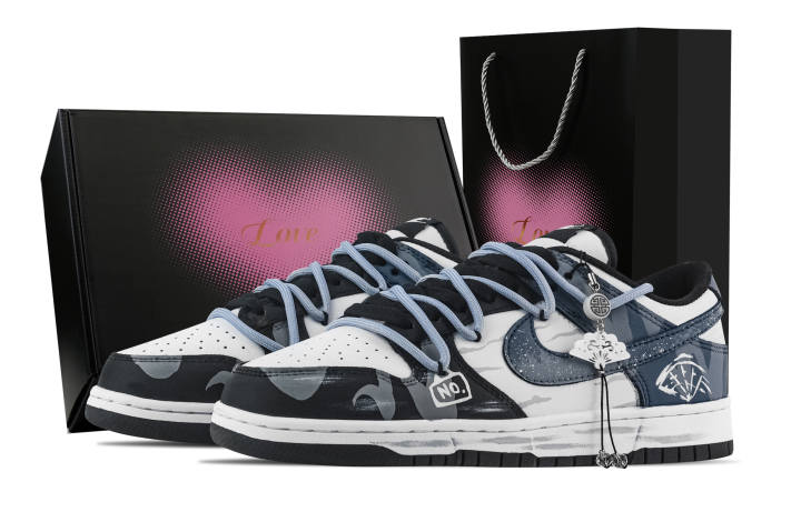 Nike Nike Dunk Flow Fan, Heart Box Abrasion Resistant Slip Resistant Low top Skateboard Shoes Unisex Black Blue