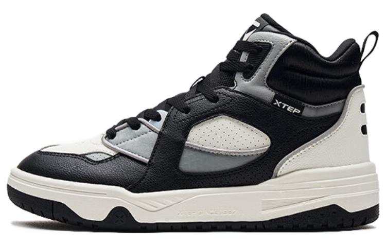 XTEP Abrasion Resistant Lightweight Wear resistant And Lightweight High top Skateboard Shoes Men's Black White Gray