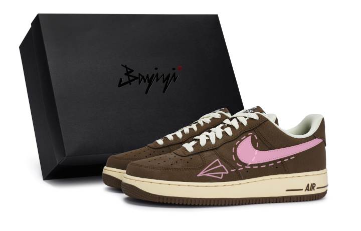 Nike Nike Air Force 1 Slip Resistant Abrasion Resistant Low top Skateboard Shoes Unisex Pink Brown